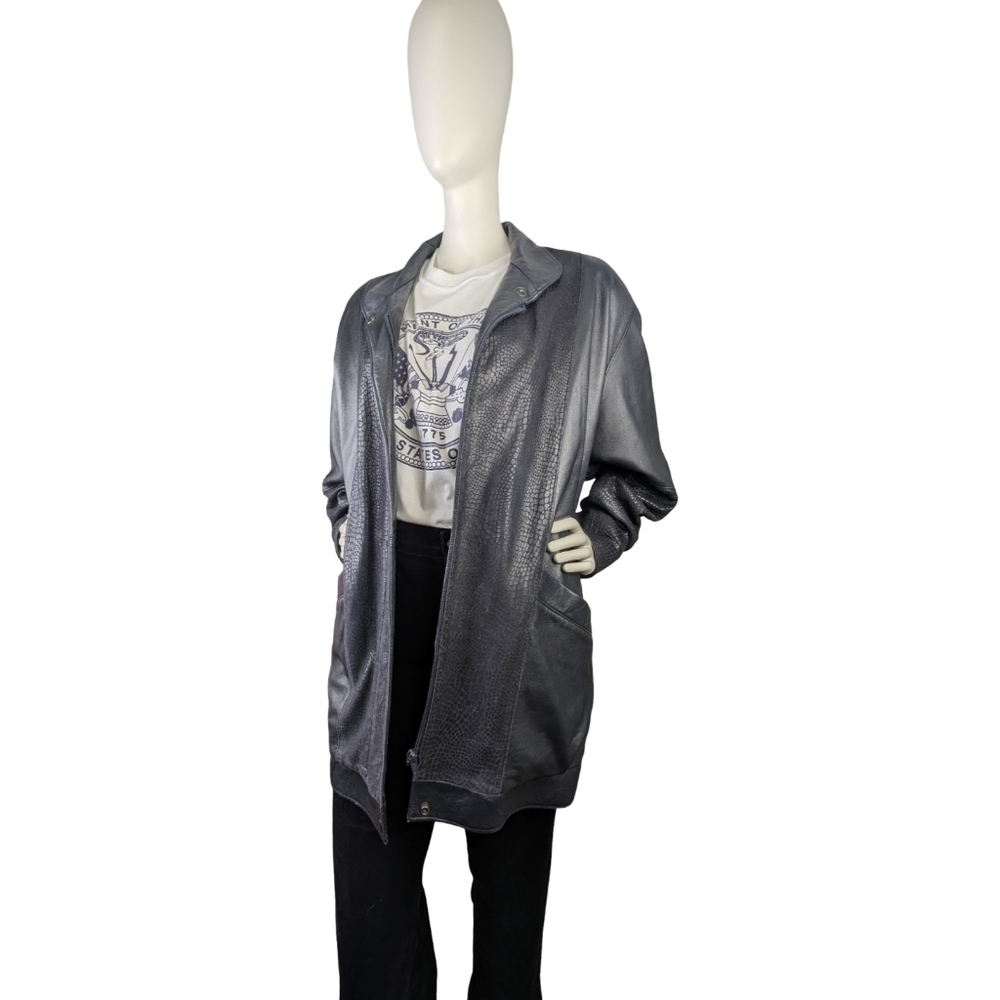 Vintage Boutique Of Leathers Navy Leather Jacket | Snakeskin Embossed |Size L/XL